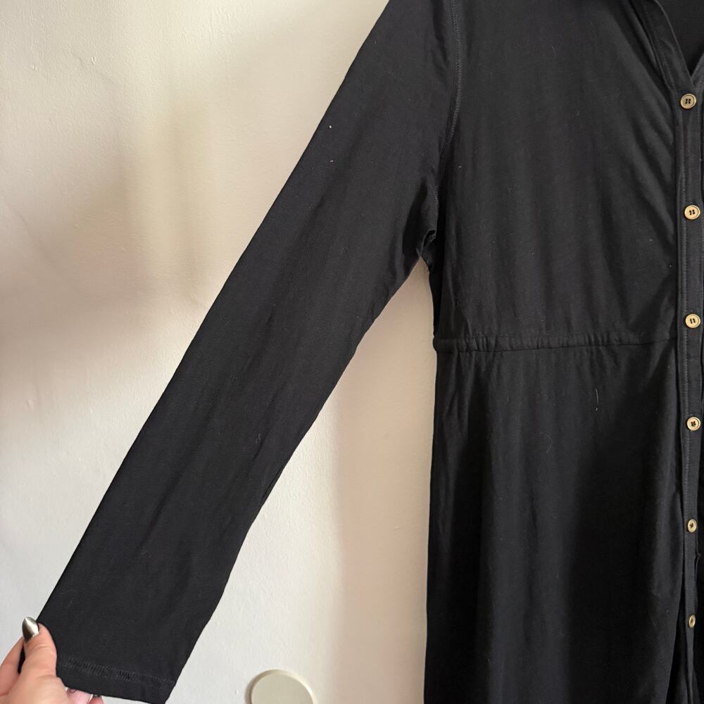NATURAL LIFE | Black Slub Jersey Button Front Relaxed Fit Shirt Dress | Large - Picture 4 of 7